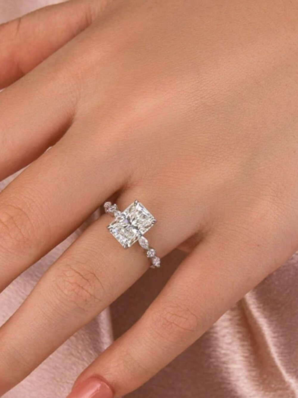 3.5 carat Radiant Cut Moissanite Ring 18k white gold plated, size 6